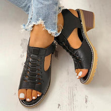 Load image into Gallery viewer, Women's Peep Toe Cutout Zipper Chunky Heeled Sandals