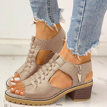 Load image into Gallery viewer, Women's Peep Toe Cutout Zipper Chunky Heeled Sandals